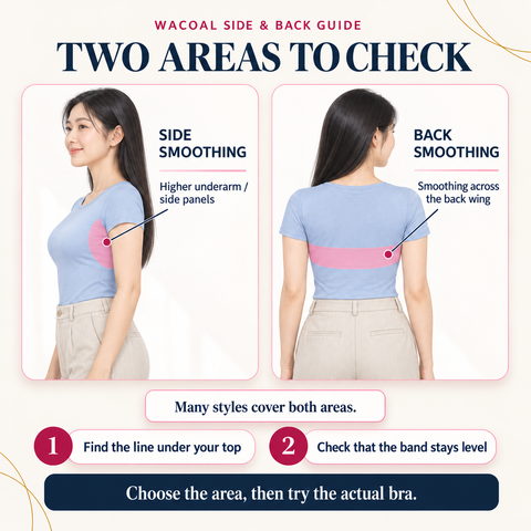 Educational illustration showing side and back coverage areas through an everyday top.